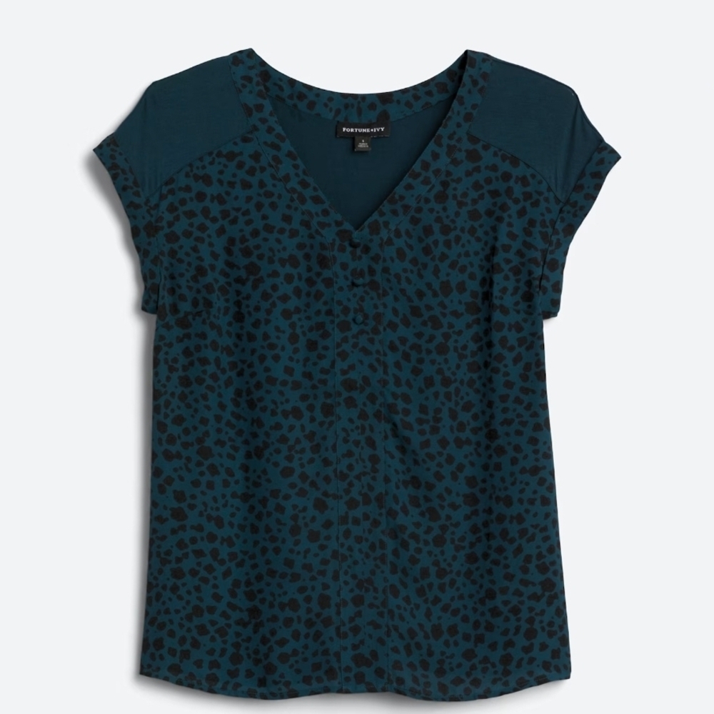 Blue Cap Sleeve Blouse with Relaxed Fit